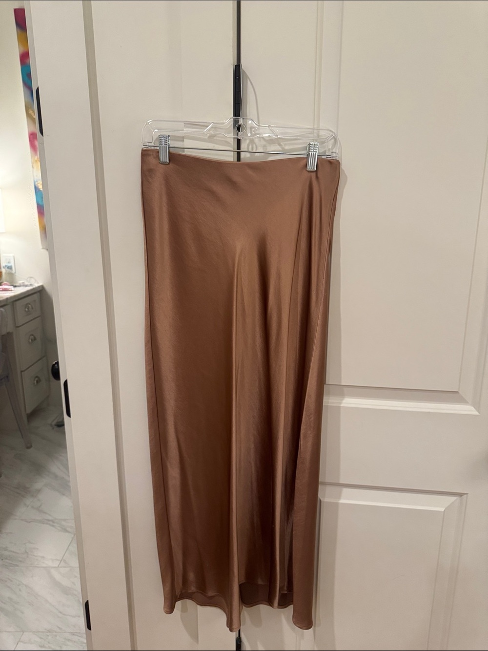 Satin Maxi Skirt in Copper Brown